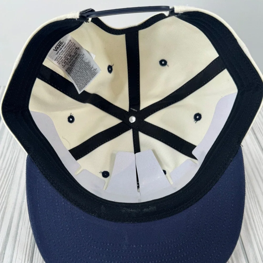 Vans Snapback Hat‎ Cream Navy Blue Embroidered Logo Property of Low